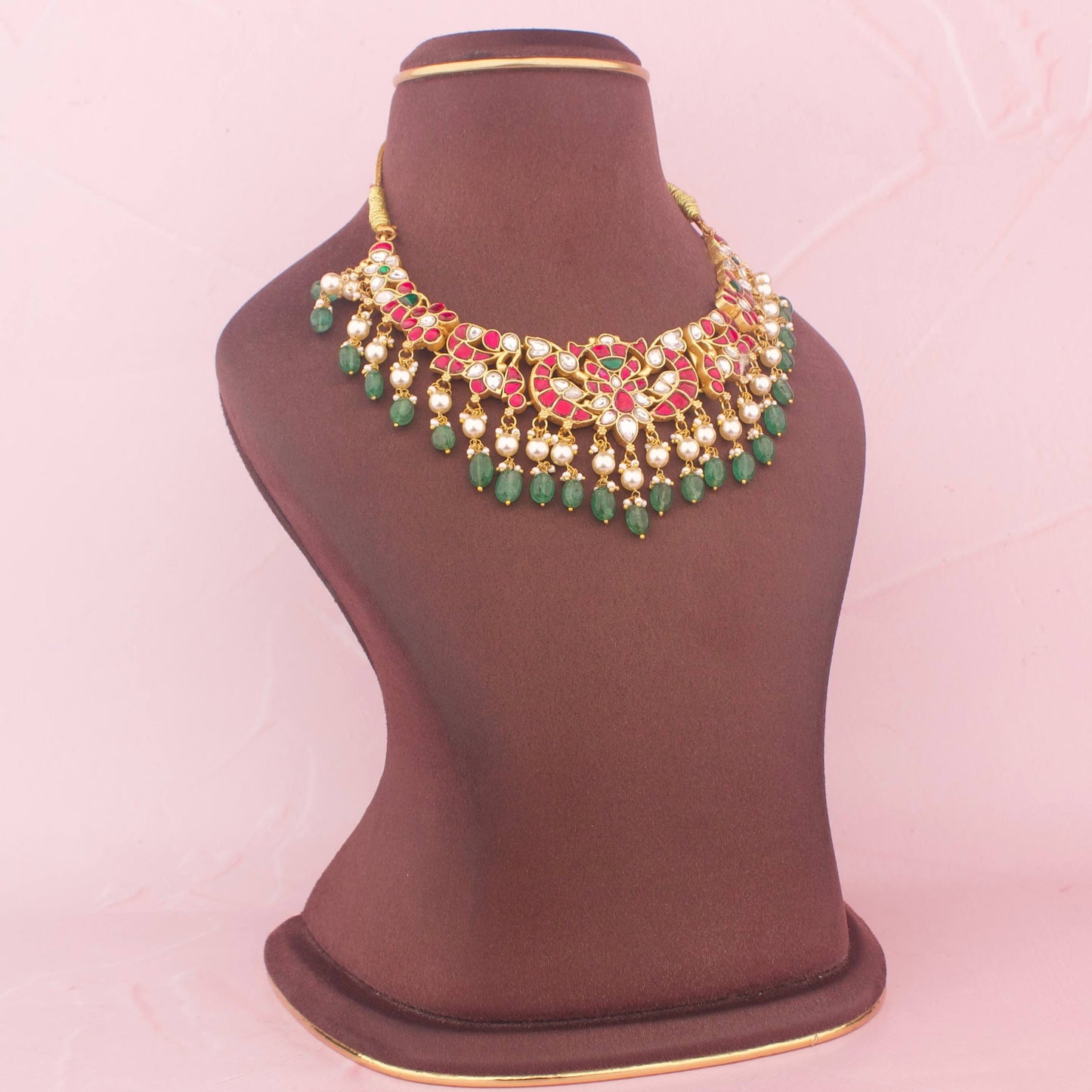 Elegant Jadau Kundan Necklace With Strawberry Hangings