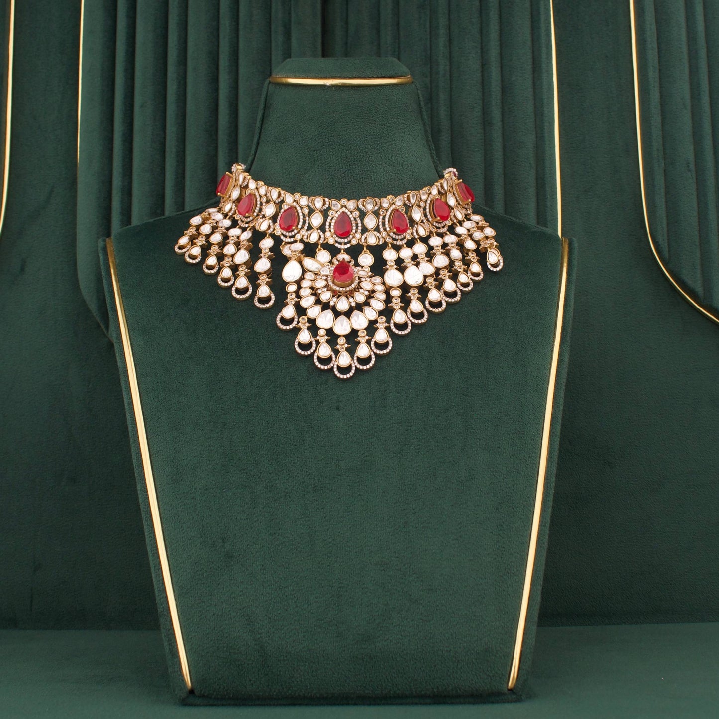 Victorian Polki Necklace Set with Layered Drops