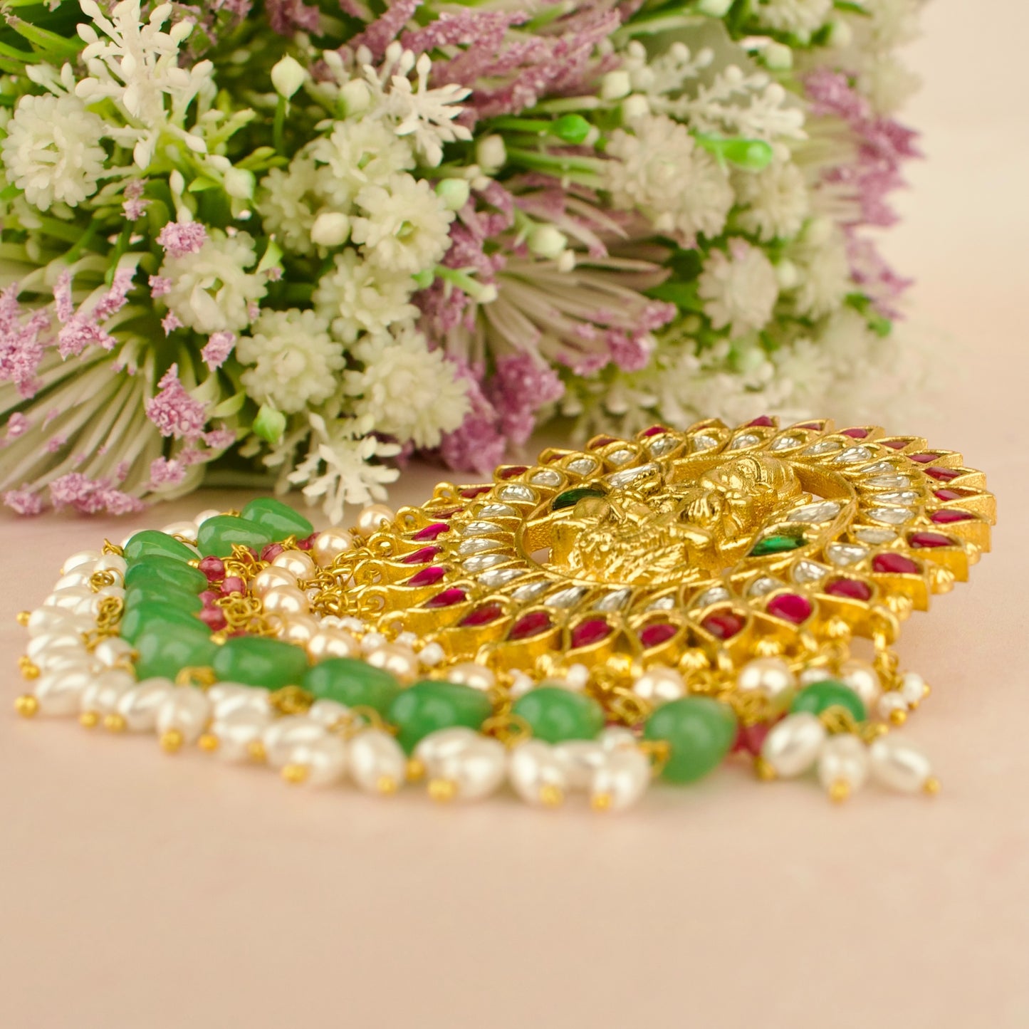 Ganesh Design Jadau Kundan Locket in Gold Style with Beads