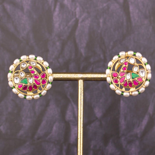 Regal Jadau Kundan Peacock Design Stud Earrings