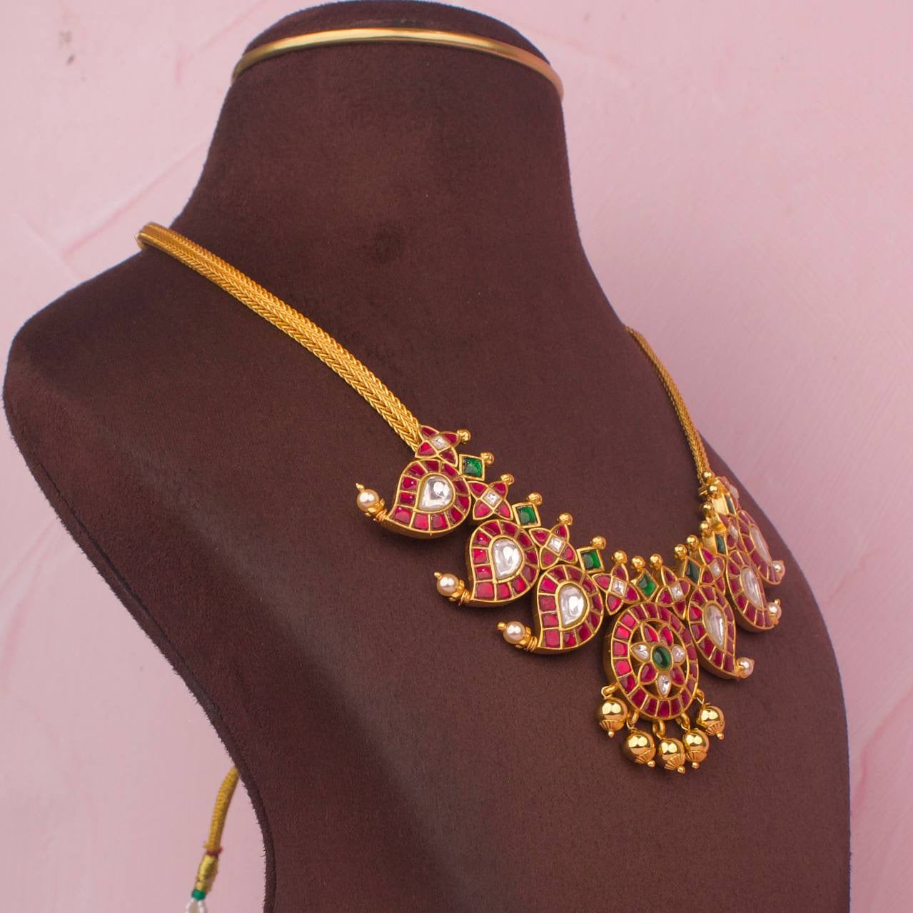 Gold Inspired Jadau Kundan Mango Bottu Locket Necklace
