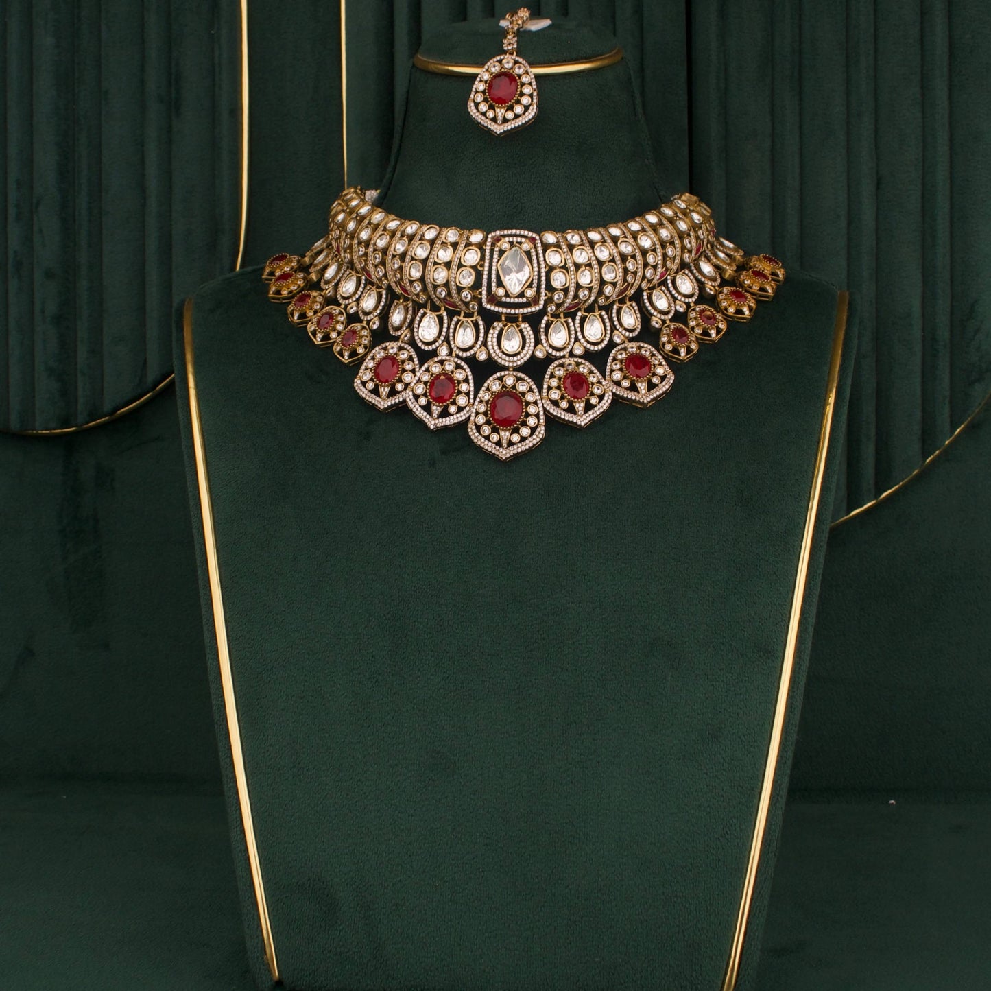 Bridal Victorian Finish Polki Choker Set With Matching Earrings