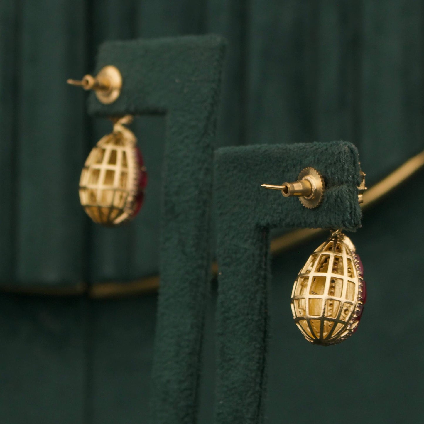 Designer Ruby Drop Earrings with CZ Detailing