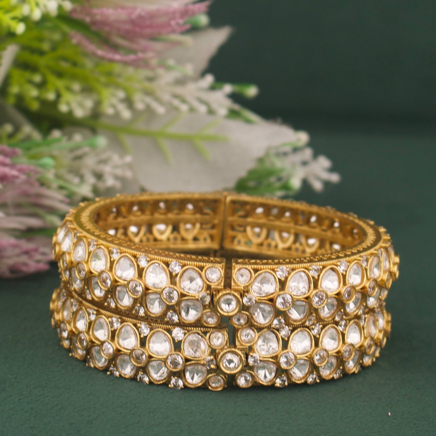Elegant Floral Design Polki Bangles