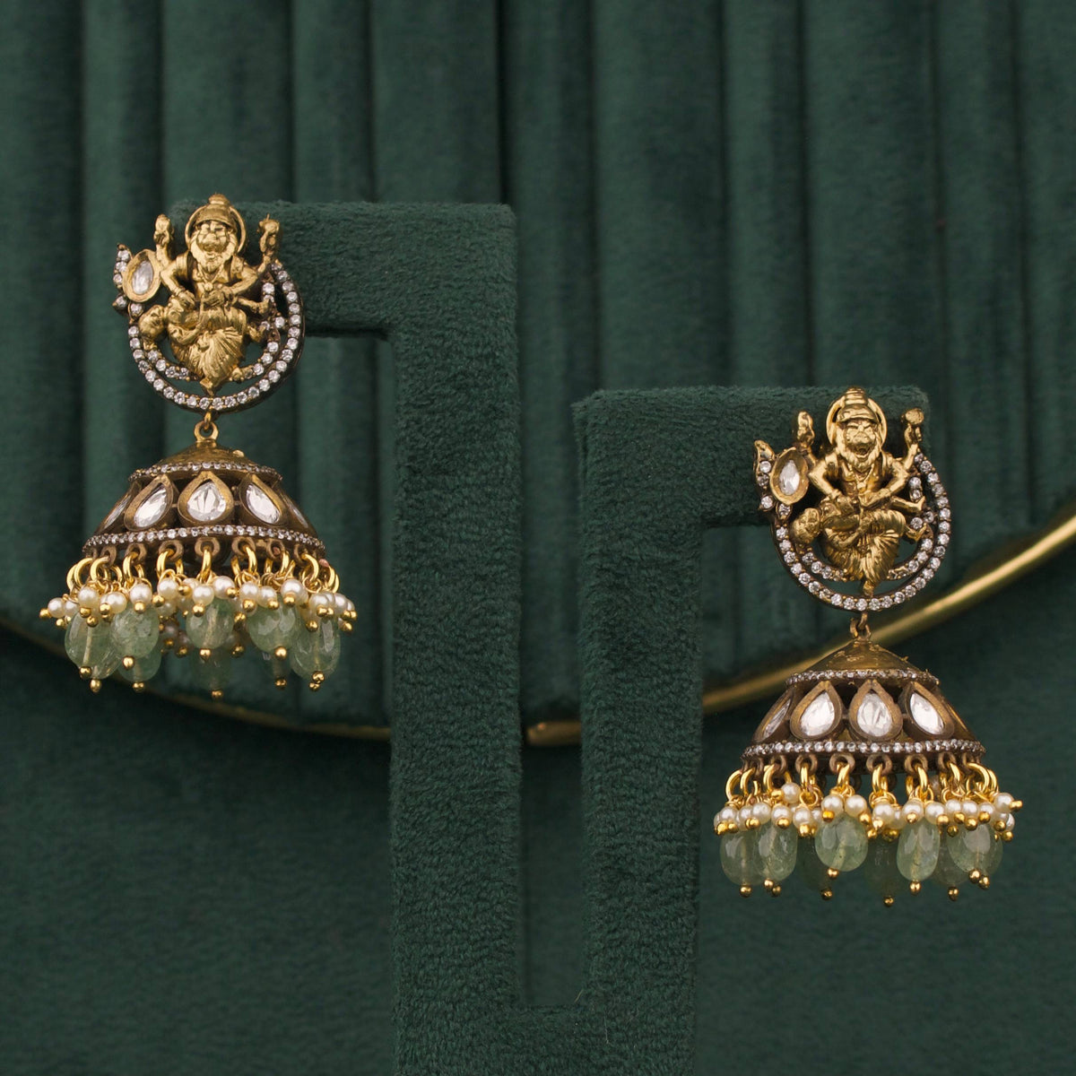 Traditional Victorian Temple Jhumka with Russian beads