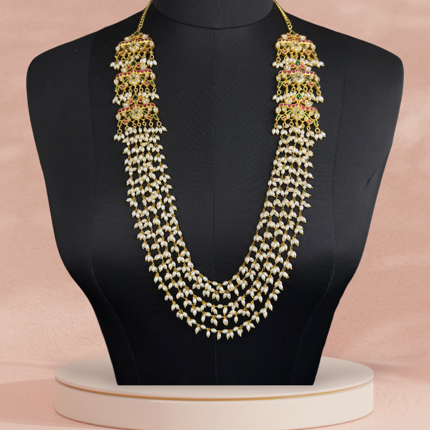 Elegant Jadau Pearl Mala (DJBM161355) with a length of 22 inches and weight of 135, perfect for any occasion.