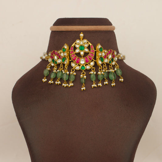 Sleek Jadau Kundan Choker With Pearl & Bead Hanging