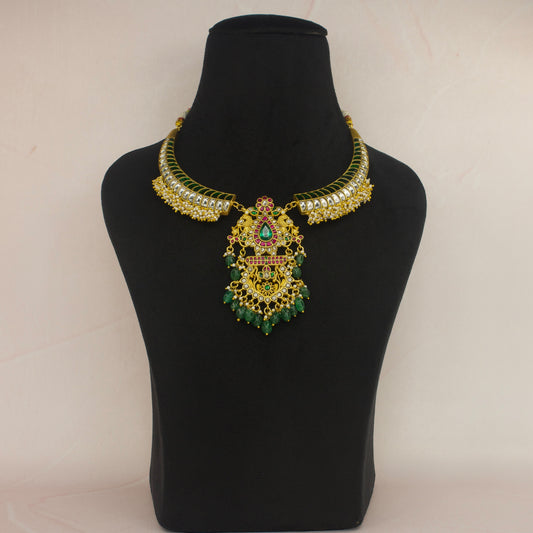 Gold Plated Jadau Kundan Kanti Necklace with 22k gold plating. This Product belongs to Jadau Kundan jewellery Category