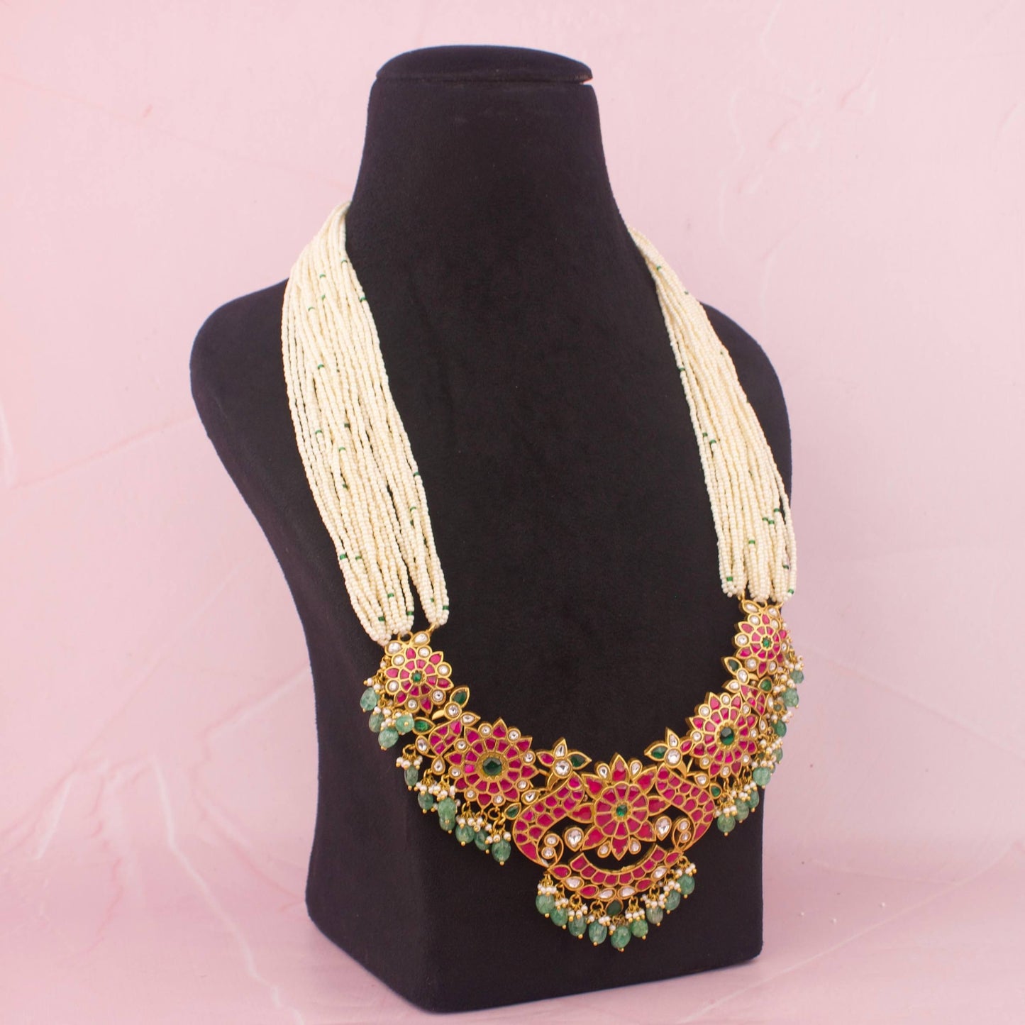Close-Up Detail View of Traditional Bridal Jadau Kundan Rani Haram | Dulhan Jewels