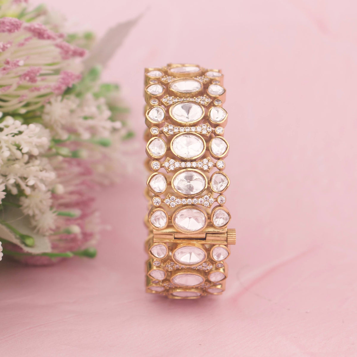 Designer Polki Kada With Statement Gold Detailing