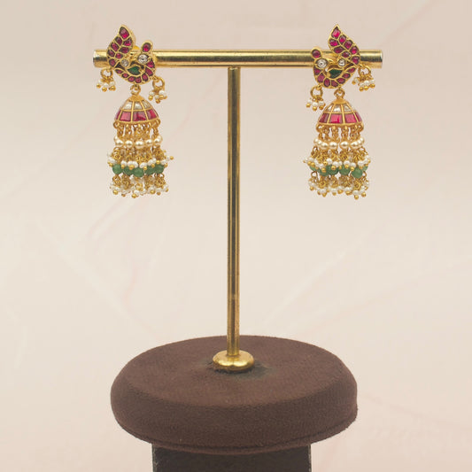 Peacock Studded Jadau Kundan Jhumki Earrings