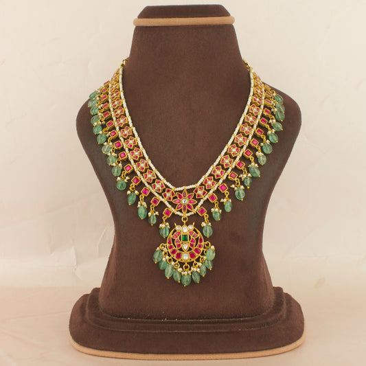 Traditional Floral Chandbali Design Jadau Kundan Necklace and Choker