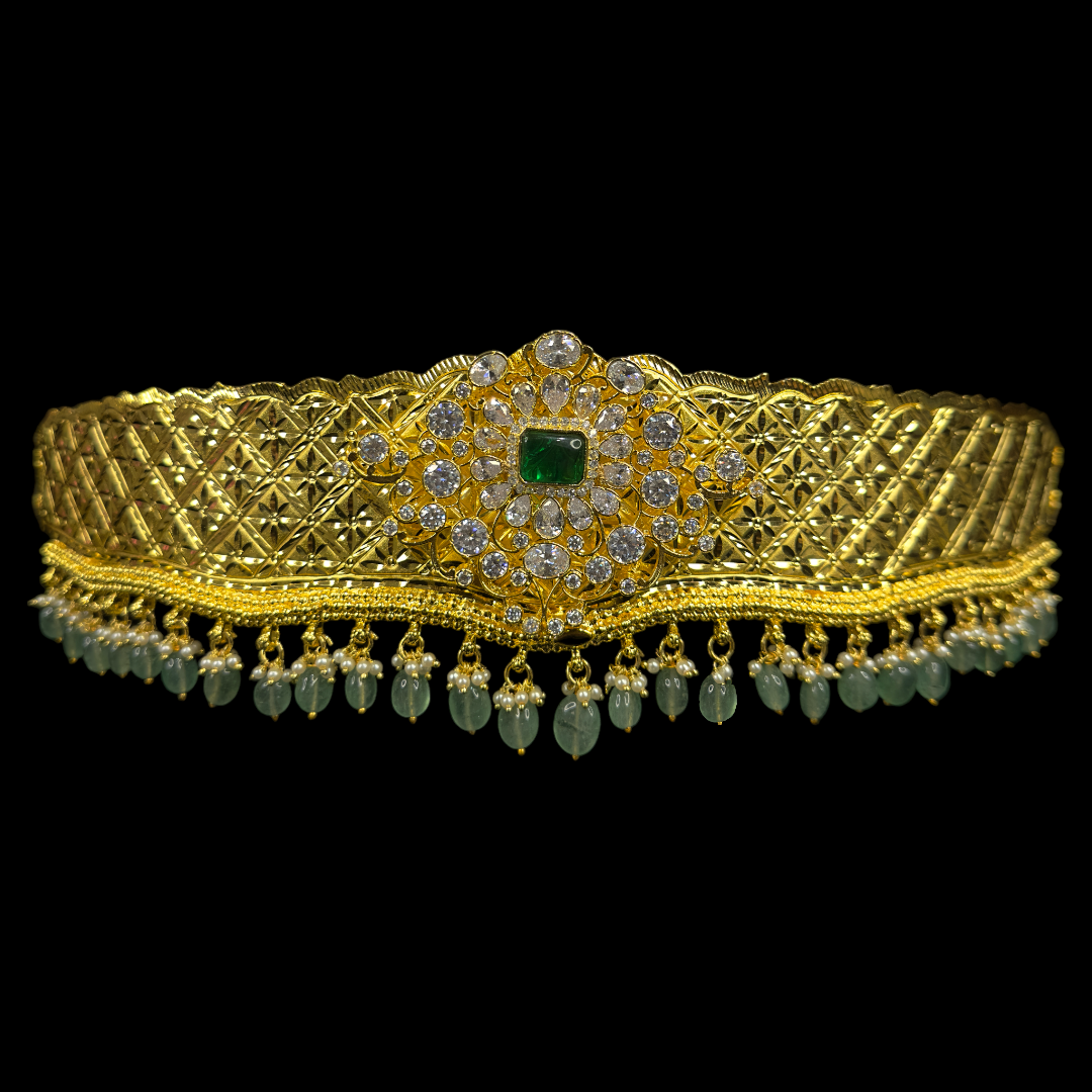 Gold Plated Bridal Hip Belt/Vaddanam with moissanite pendant