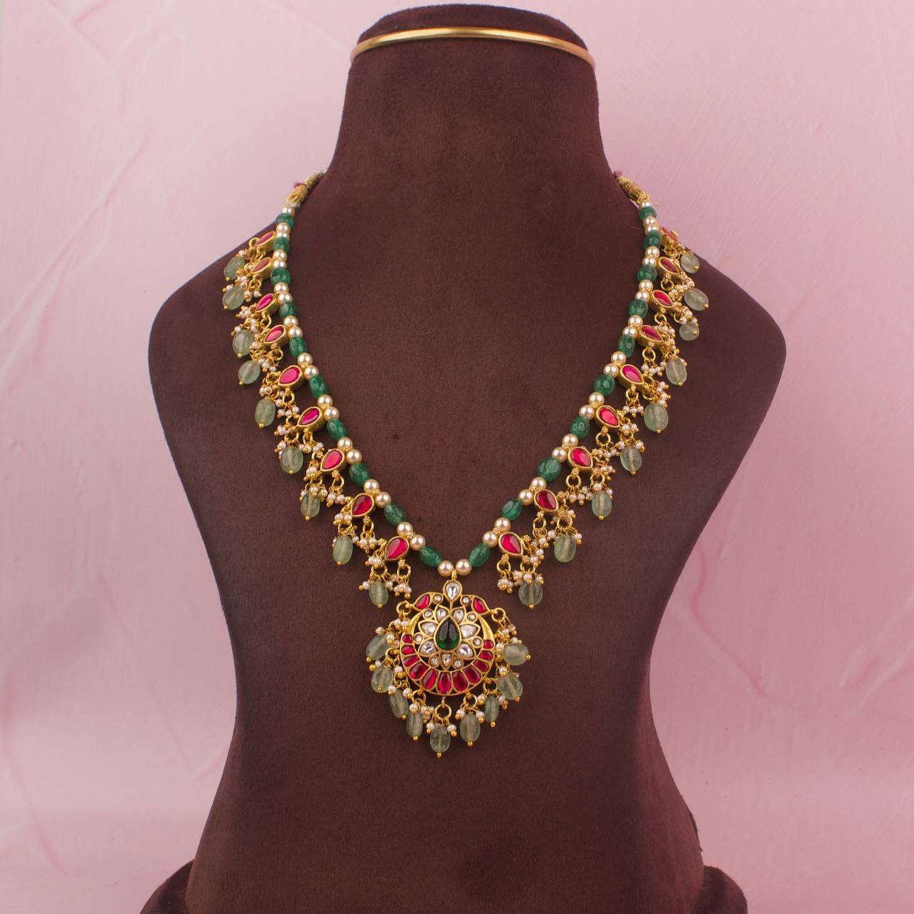 Exquisite Jadau Kundan Beads Chain Necklace