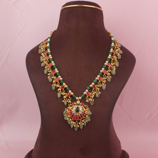 Exquisite Jadau Kundan Beads Chain Necklace