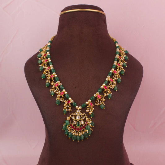Elegant Jadau Kundan Beads Chain Necklace