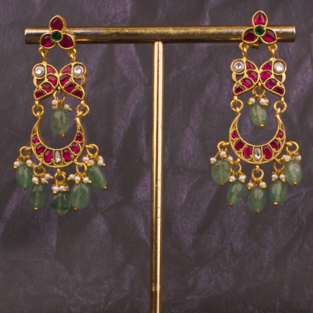 Unique Jadau Kundan Chandbali Hanging Earrings