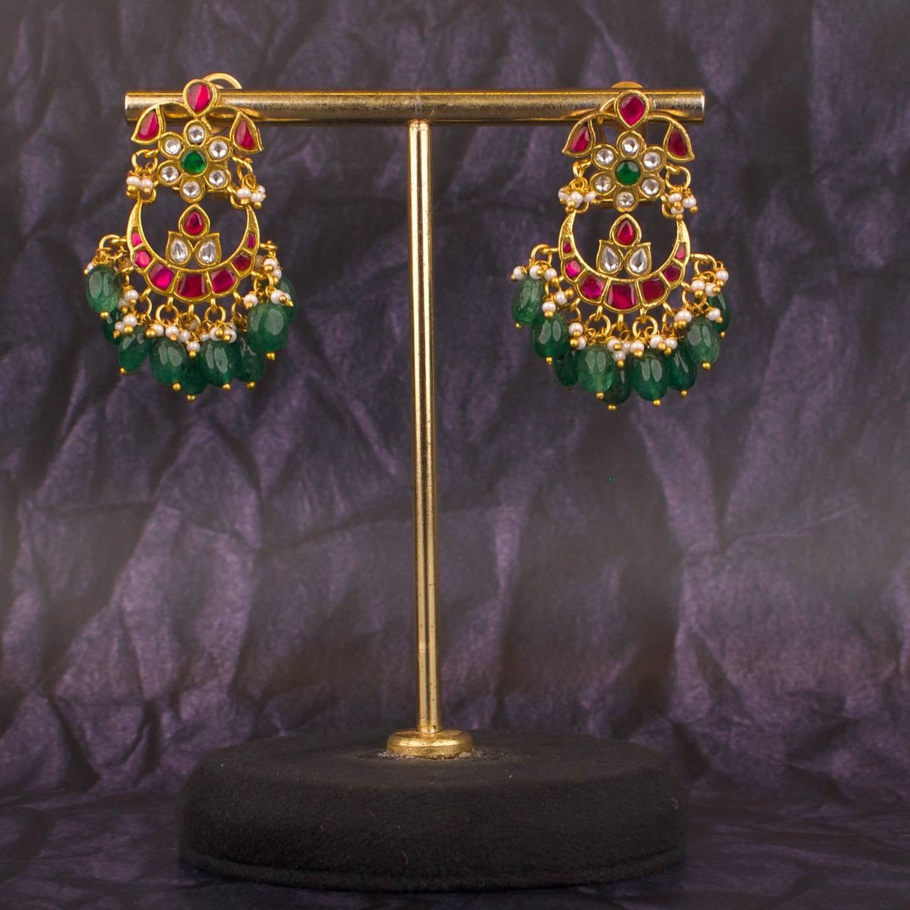 Sleek Jadau Kundan Chandbali Style Hanging Earrings