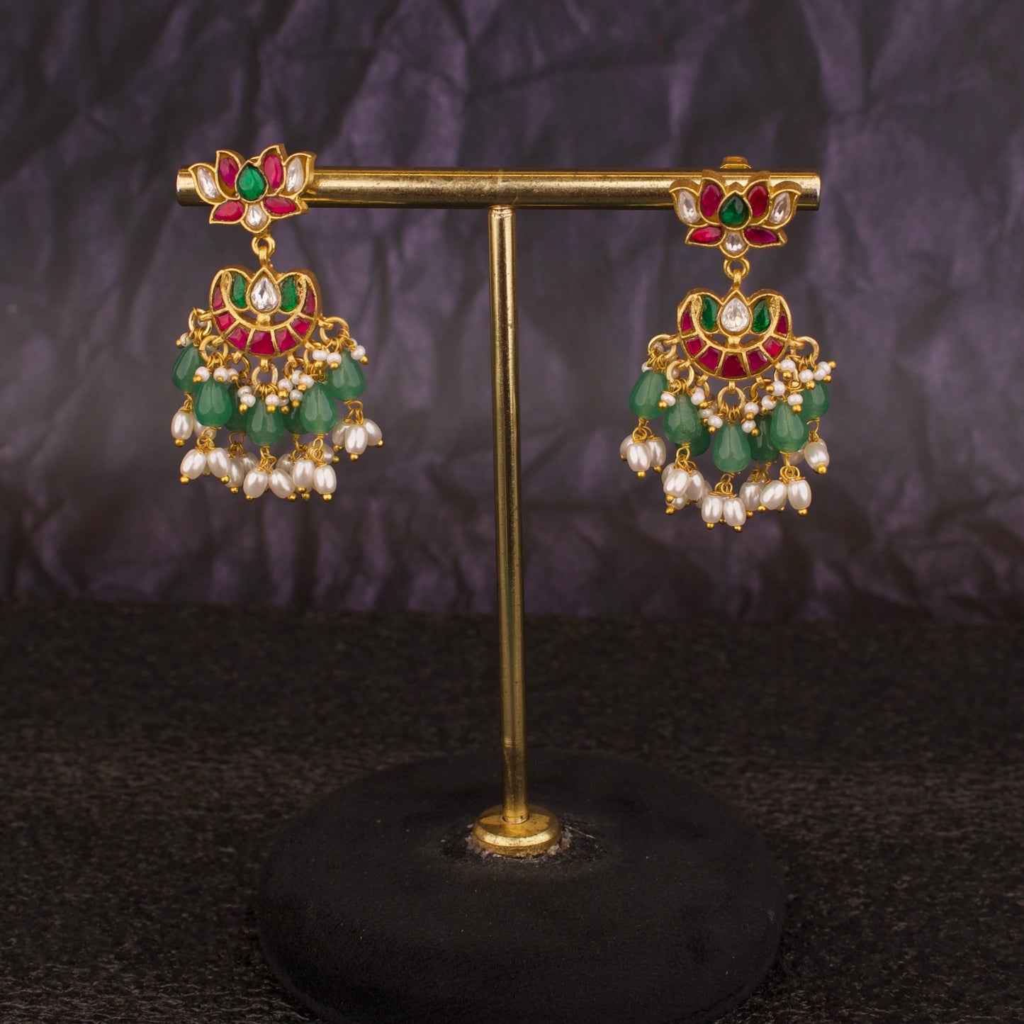 Lotus Studded Chandbali Hanging Earrings