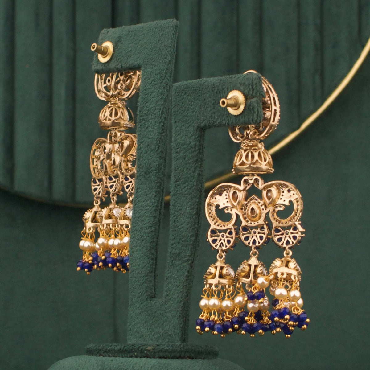 Bridal Polki Chandbali Earrings Craftsmanship & Detail View - Dulhan Jewels