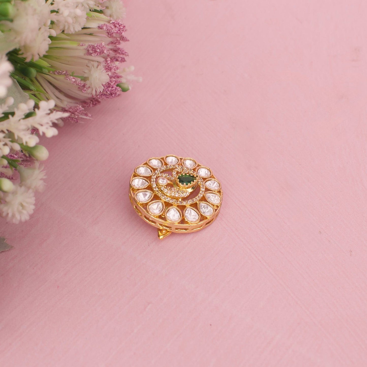 Designer Sun And Moon Polki Design Peacock Hairpin