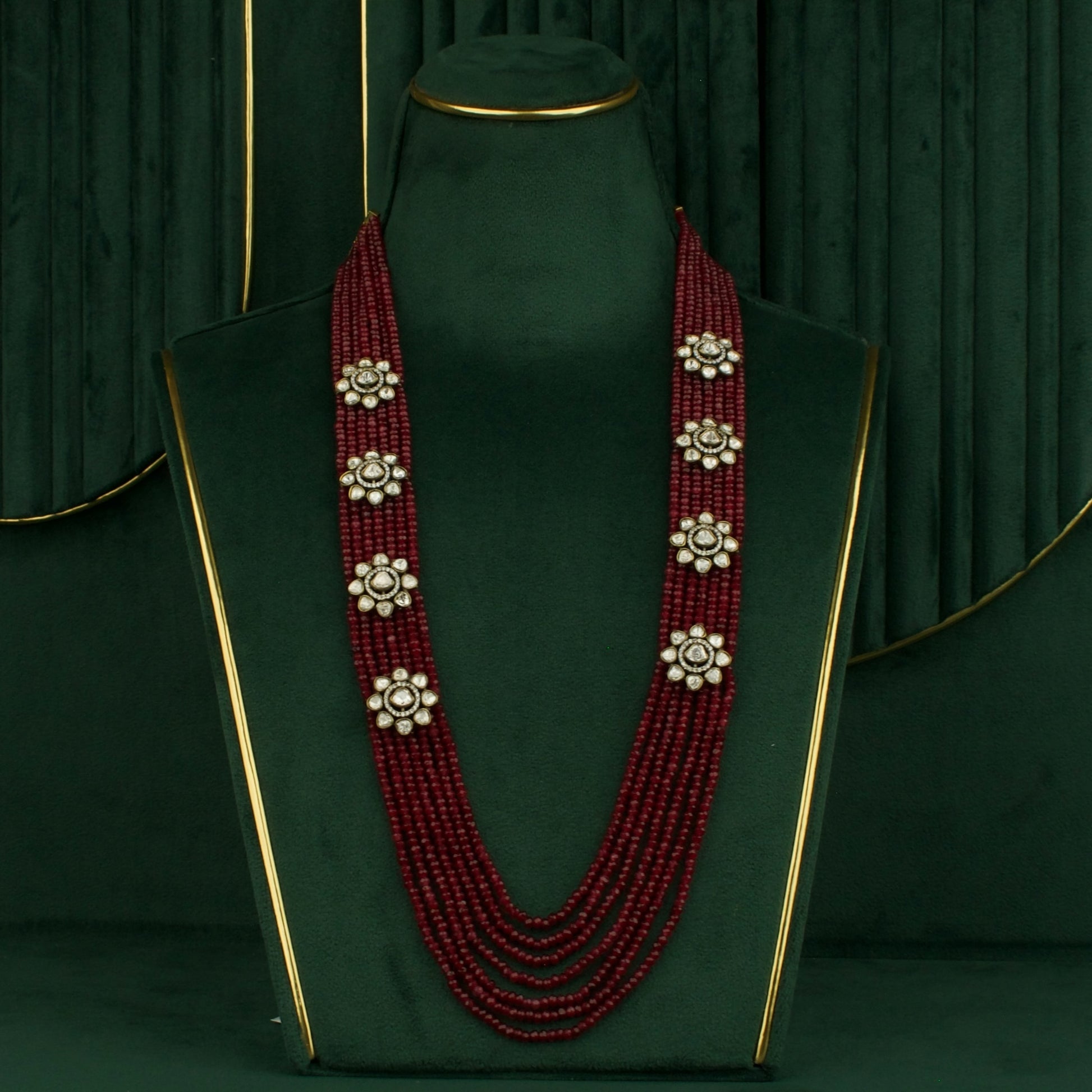 Gorgeous Beads Mala Set with Polki & Zircon stones - DULHAN JEWELS