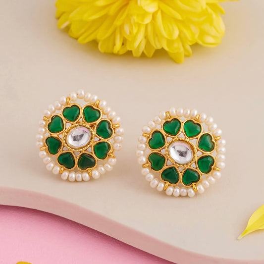 Impressive Jadau Kundan Stud Earrings - Handcrafted Indian Bridal Jewelry by Dulhan Jewels