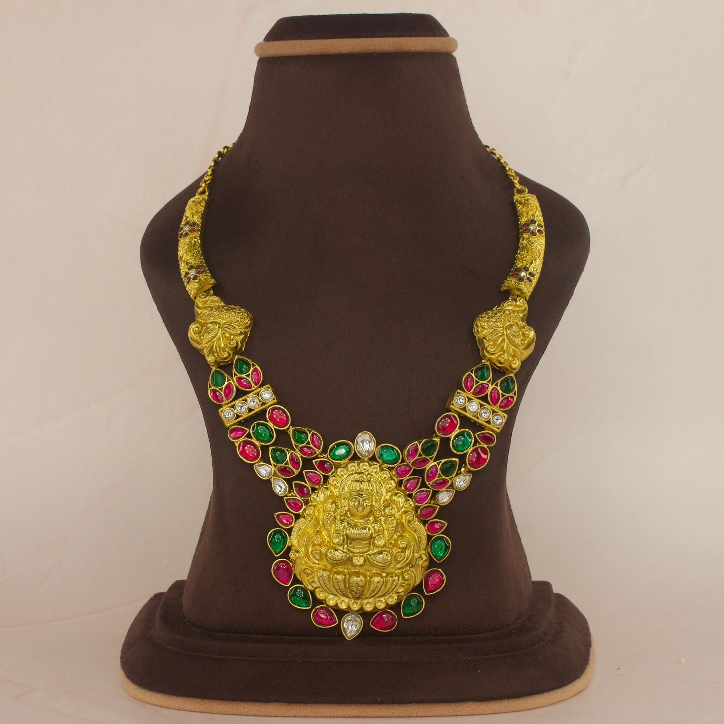 Majestic Jadau Kundan Kanti Necklace with Goddess Lakshmi Motif