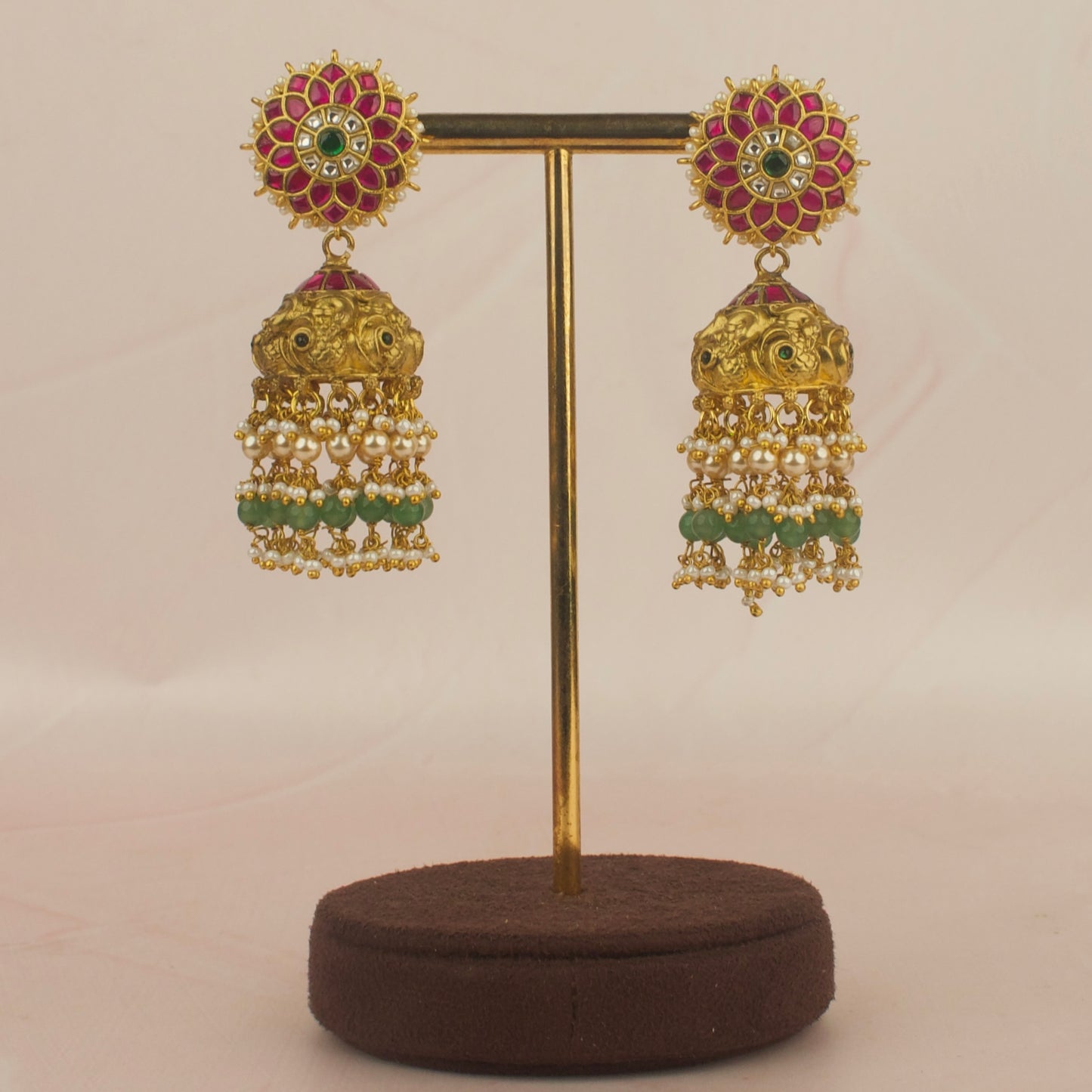 Antique Gold Plated Nakshi Jadau Kundan Jhumka Earrings