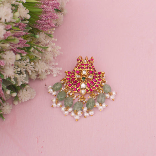 Impressive Design Jadau Kundan Hairpin  with Green Beads