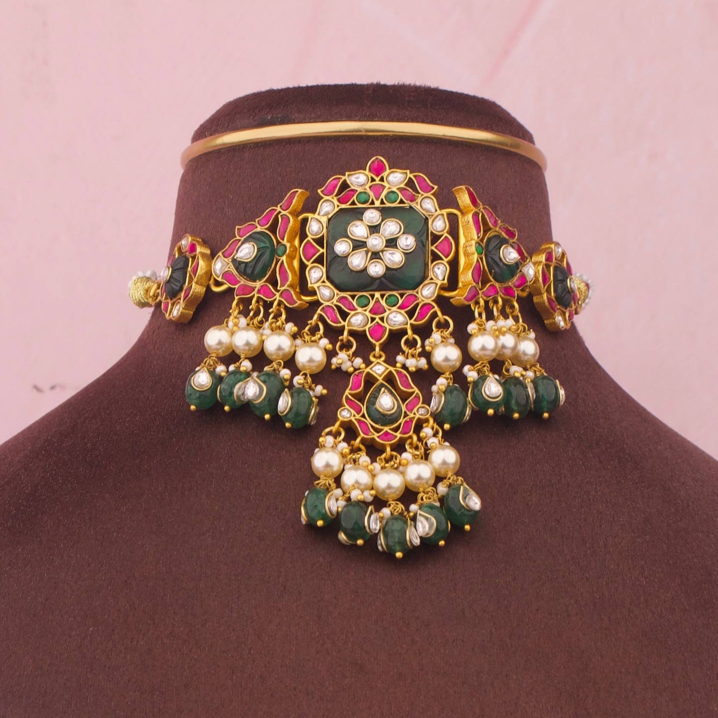 Designer Jadau Kundan Choker With Pearl Hangings