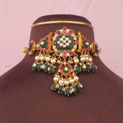 Designer Jadau Kundan Choker With Pearl Hangings