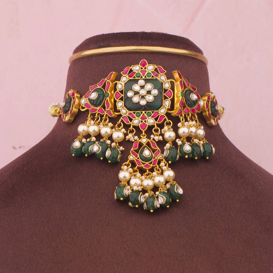 Designer Jadau Kundan Choker With Pearl Hangings