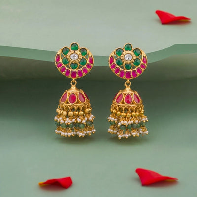 Chand Studded Jadau Kundan Jhumki Earrings With Guttapusalu Hangings