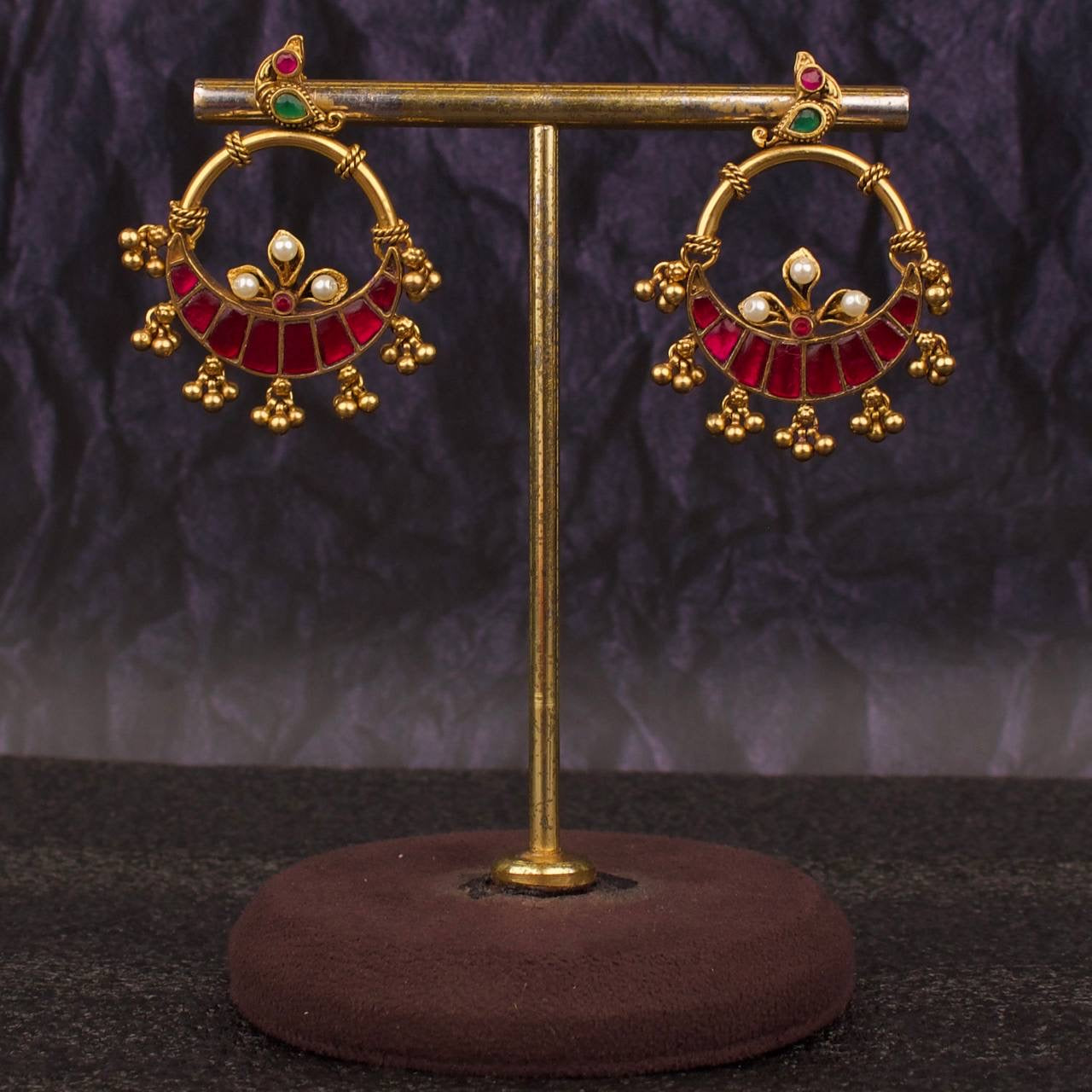 Unique Studded Jadau Kundan Chandbali Earrings