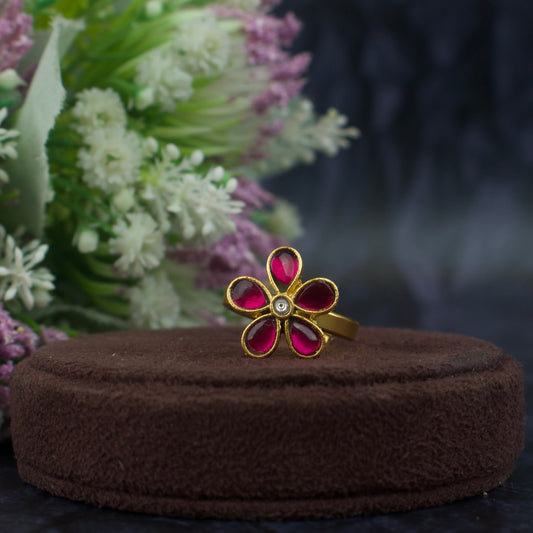 Radiant Jadau Kundan Finger Ring In Floral Design
