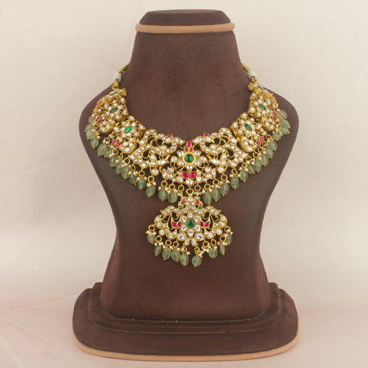 Bridal Jadau Kundan Necklace With Bead Hangings