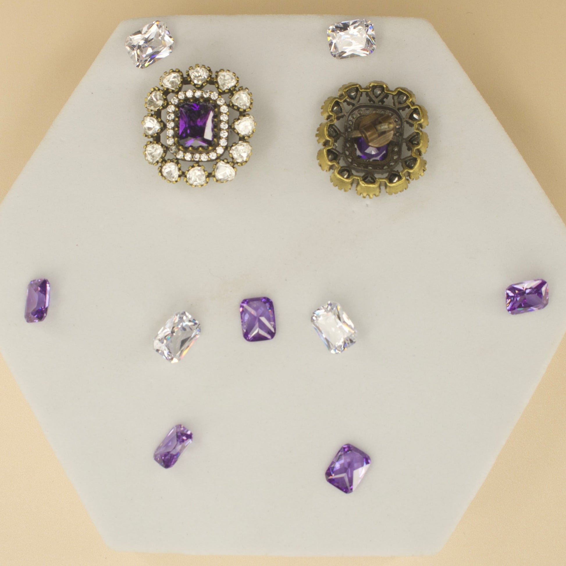 Exquisite Victorian Finish Studs with Polki and Amethyst Stones with High Quality Victorian finish