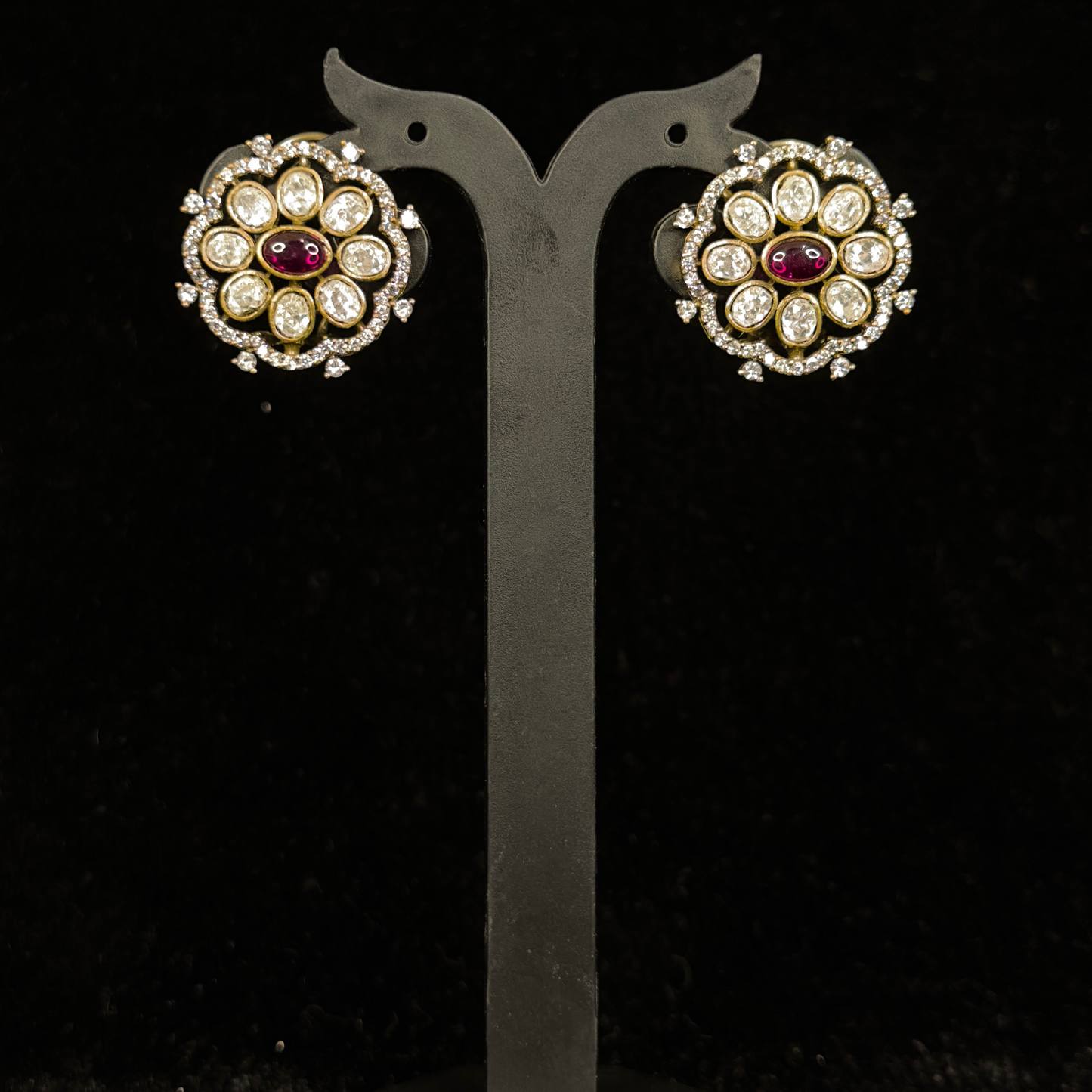 Floral Victorian Zircon Studs in push back style