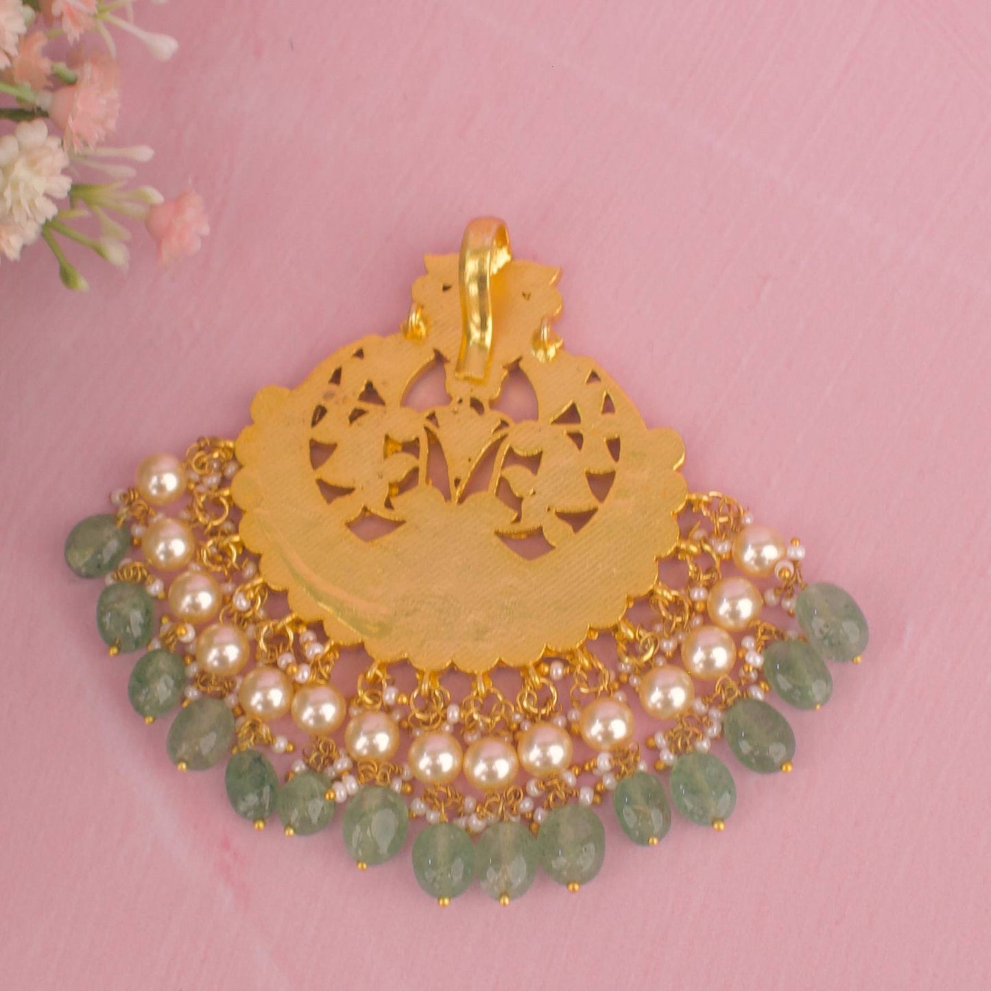 Timeless  Big Jadau Kundan Pendant With Pearl And Beads Hanging