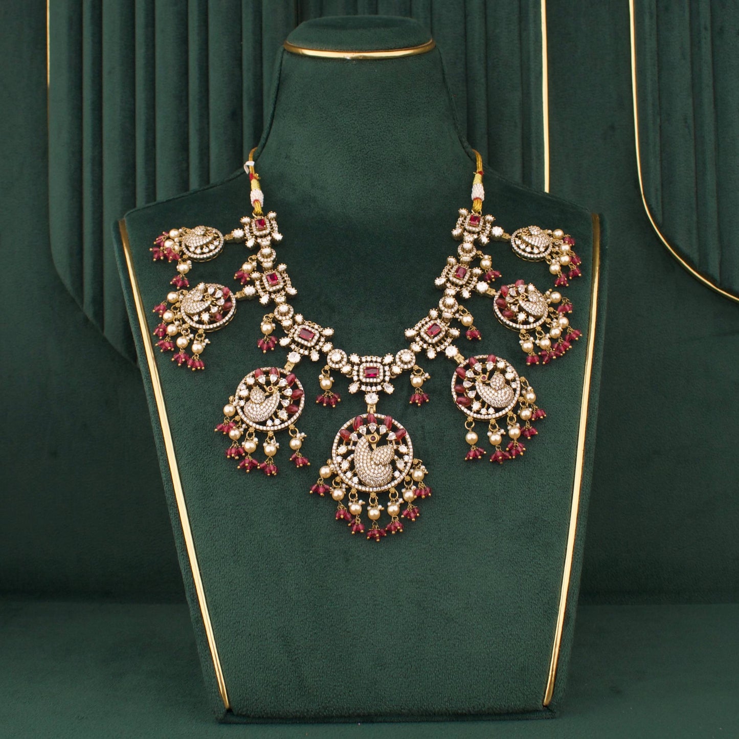 Heritage Peacock Design Fusion Kundan & Polki victorian Necklace Set