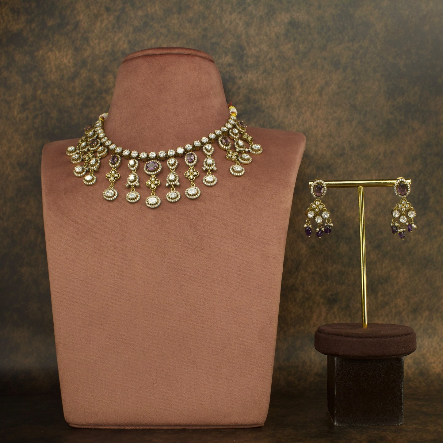 Elegant Victorian Polki Necklace Set with Intricate Design with high quality victorian finish