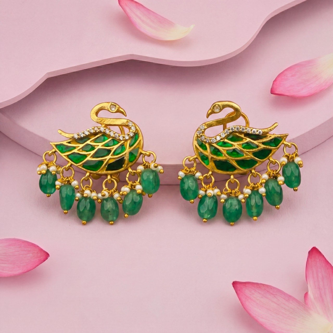 Unique Jadau Kundan Peacock Design Stud Earrings
