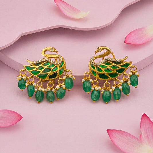 Unique Jadau Kundan Peacock Design Stud Earrings