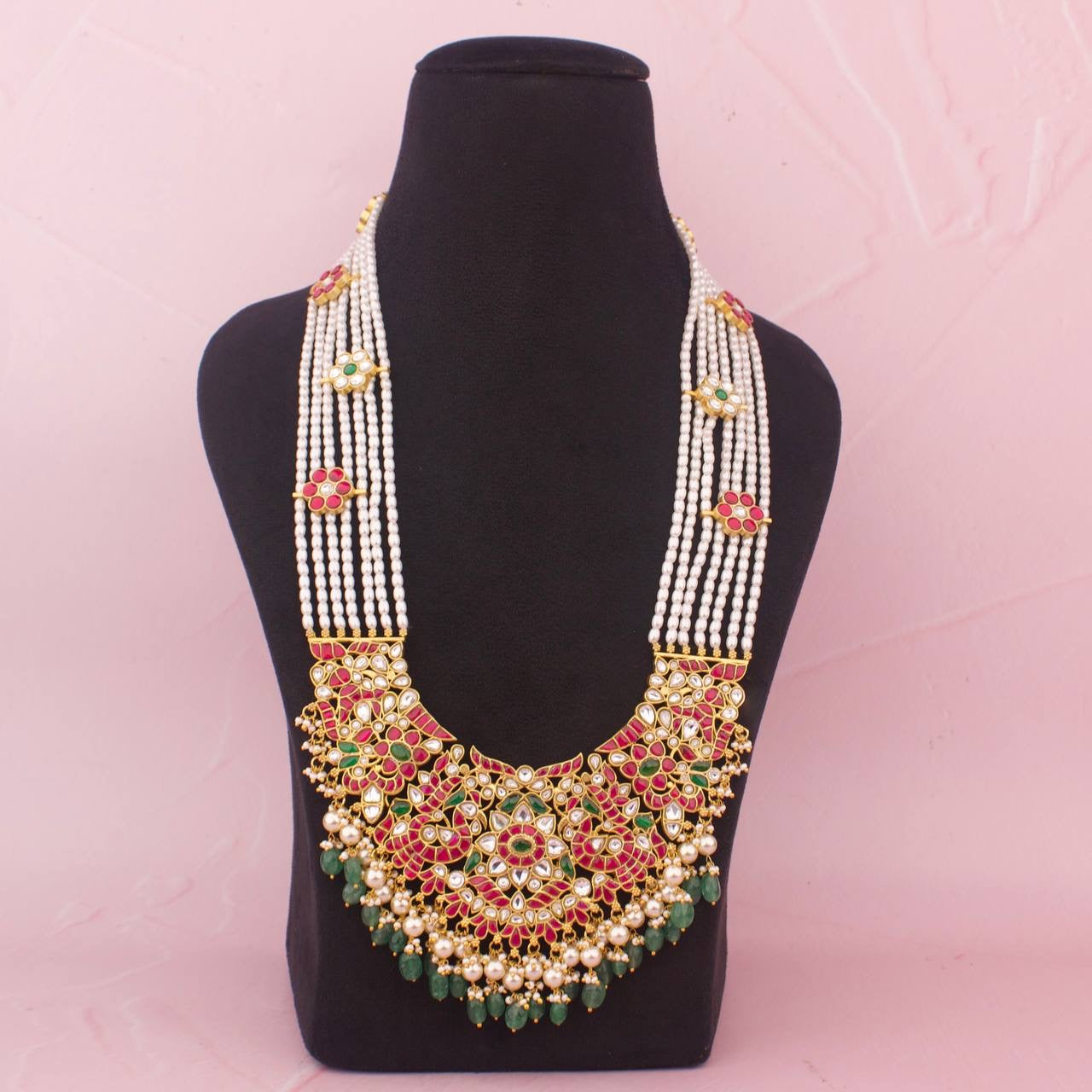 Traditional Long Jadau Kundan Bridal Haram With Kundan SIde Lockets