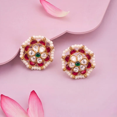 Jadau Kundan Stud Earrings With Floral Design