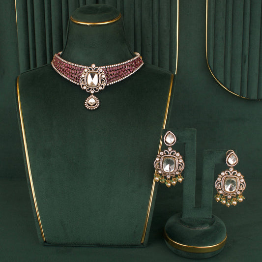Designer Sabyasachi Inspired Polki Necklace Set With Matching Earrings