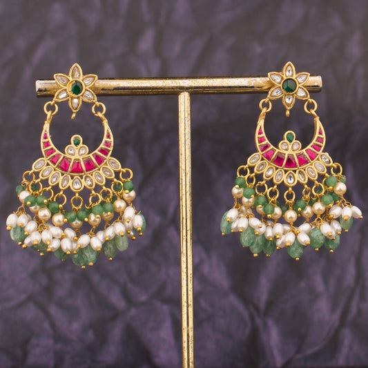 Floral Studded Jadau Kundan Guttapusalu Chandbali Earrings