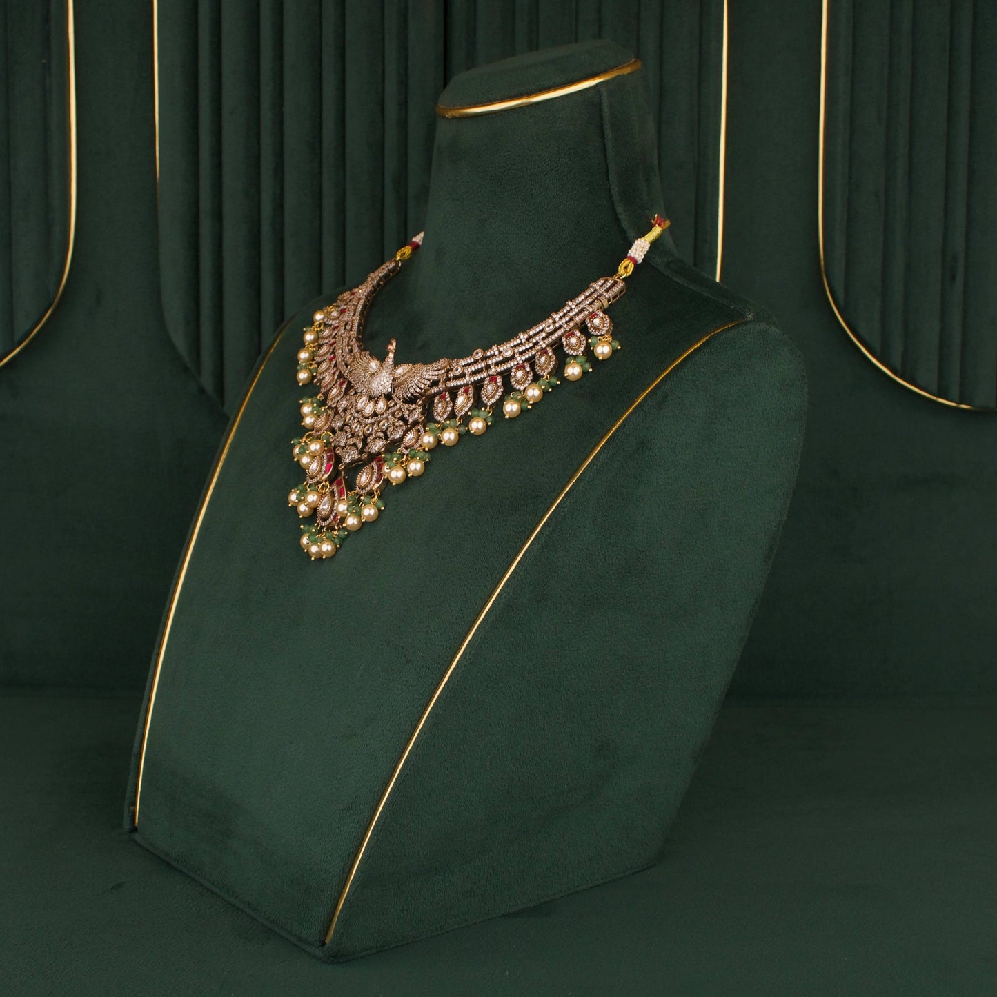 Designer Peacock Craving Fusion Polki & Kundan Necklace Set