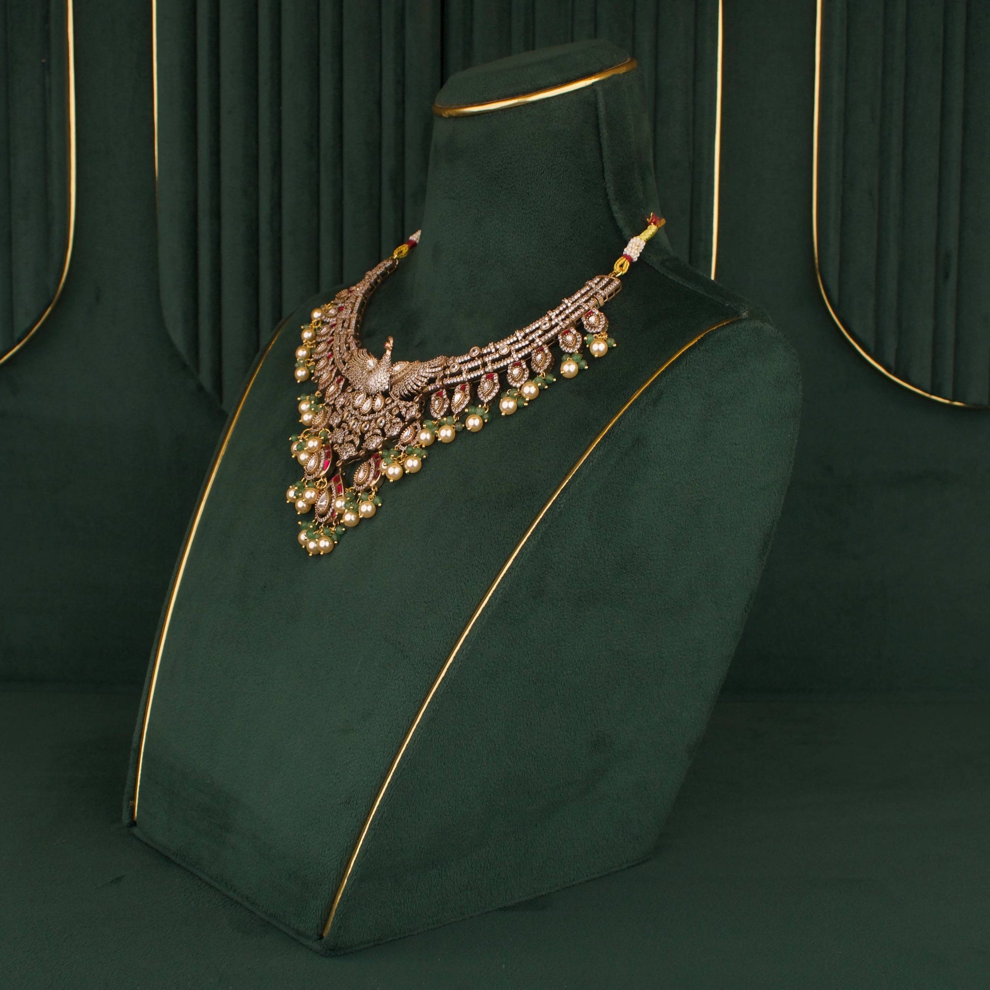 Designer Peacock Craving Fusion Polki & Kundan Necklace Set